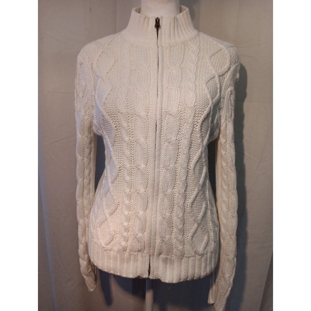 Vintage 90S Sz S Petite‎ Cable Knit Zip Up Sweater Cardigan Ramie & Cotton Blend
